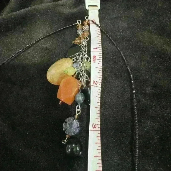 Boho Gemstone Beaded Necklace Carnelian Jade Cluster Drop Pendant - Picture 4 of 7